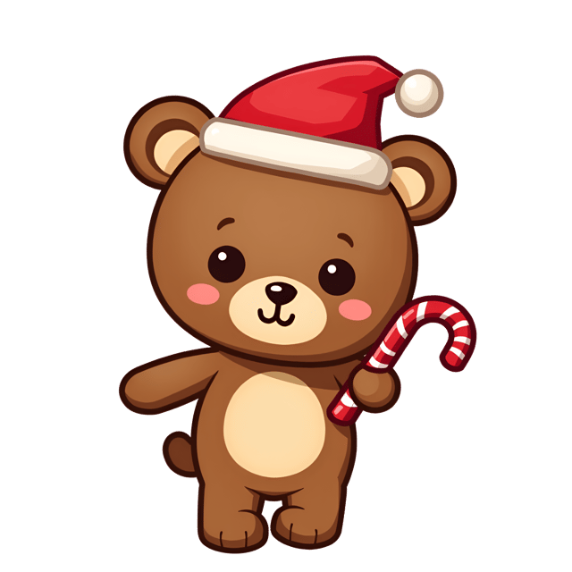 Free transparent PNG: Cute Brown Teddy Bear with Santa Hat and Candy Cane Clipart