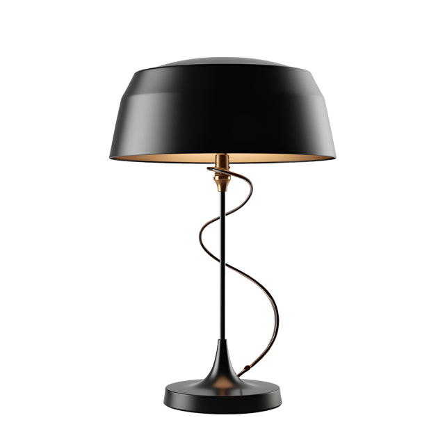 Free transparent PNG: Metal Lamp with Curved Base and Black Shade - Realistic Illustration on White Background