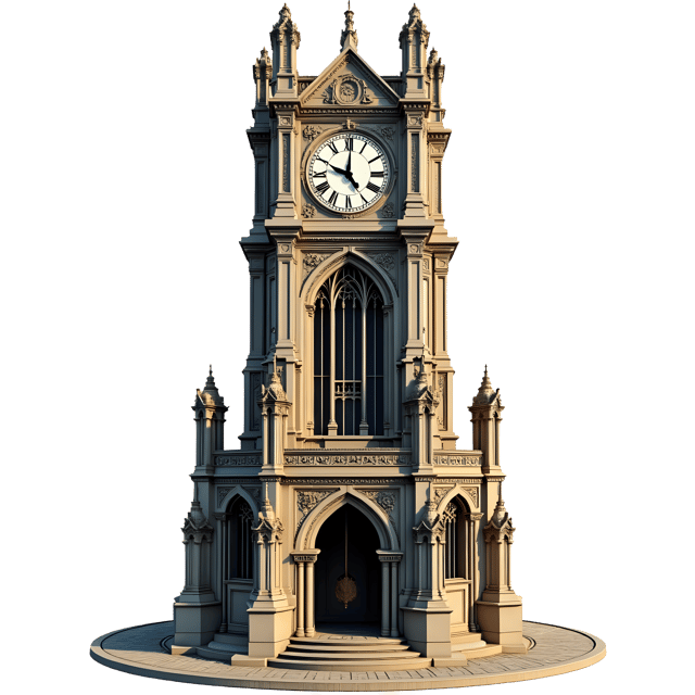 Free transparent PNG: Elegant Gothic Clock Tower PNG with Intricate Carvings and Pendulum