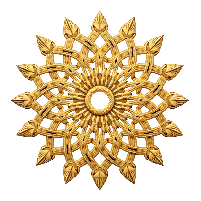 Free transparent PNG: Gold Thread Symmetrical Design with Intricate Weaving Patterns on Transparent Background
