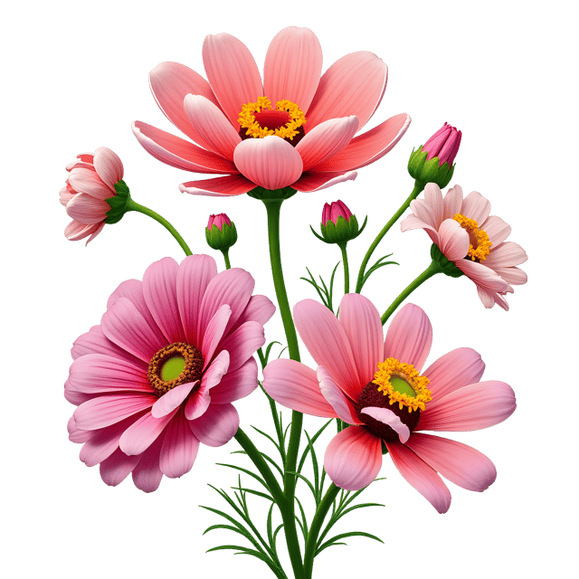 Free transparent PNG: Dahlia, Zinnia  Cosmos Flowers PNG  Perfect for Garden Design, Crafts  Decor
