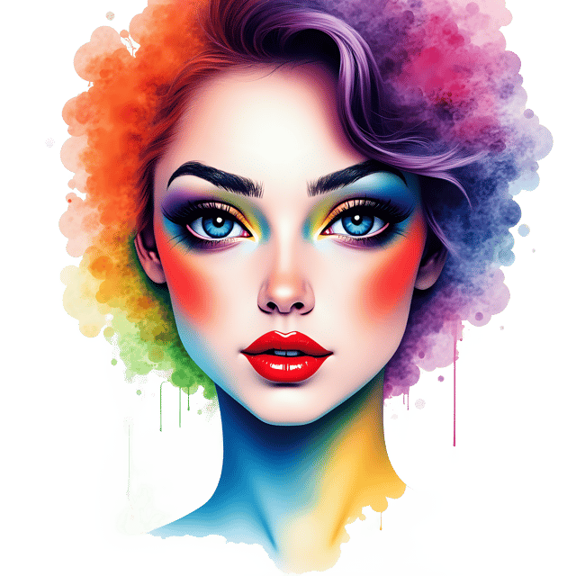 Free transparent PNG: Colorful Makeup Portrait PNG  Ideal for Beauty, Art  Creative Projects