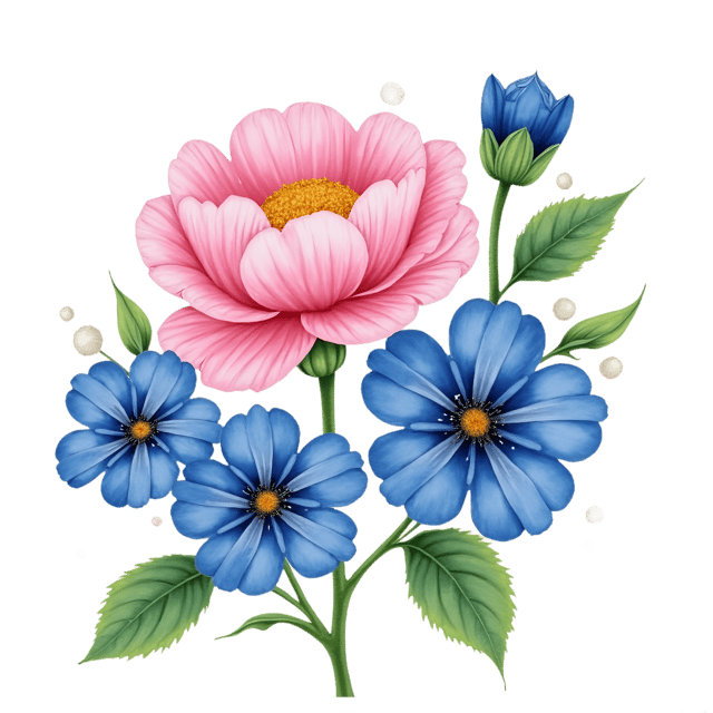 Free transparent PNG: Navy Blue Cornflowers with Blush Peonies  Flower Clipart, free downloadable png