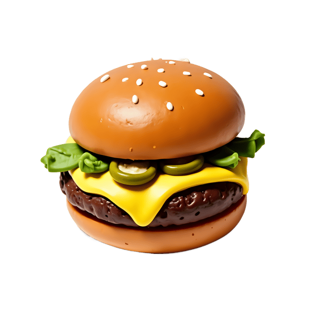 Free transparent PNG: Tiny Clay Burger with Melted Cheese and Pickles Transparent PNG