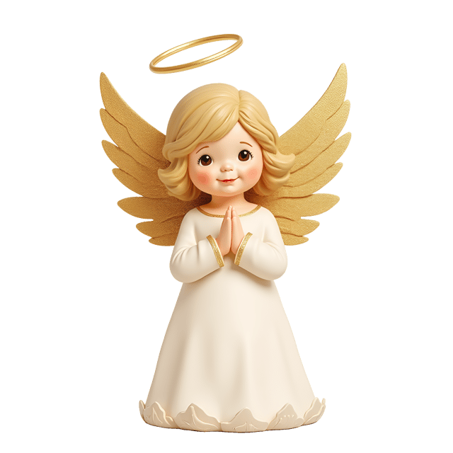 Free transparent PNG: Charming White Angel Figurine with Golden Wings and Halo
