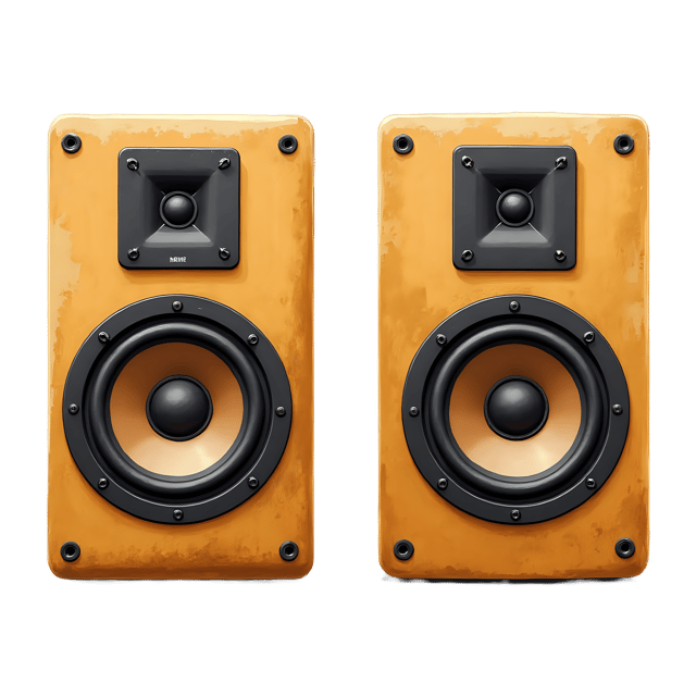 Free transparent PNG: Gold-Speakers with Brown Fabric Covers and Bold Logo PNG Image