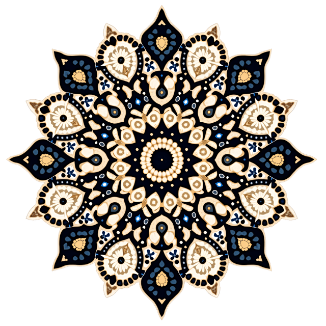 Free transparent PNG: Symmetrical Mandala with Intricate Dot Patterns and Metallic Accents on White Background