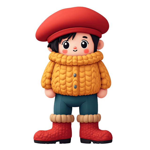 Free transparent PNG: Stylish Knitted Red Beret and Patterned Boots for Fashion Illustration