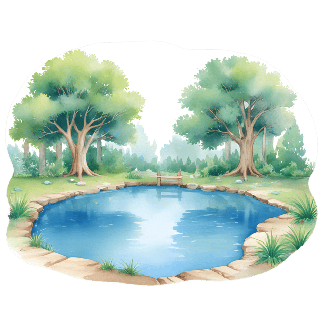 Free transparent PNG: Tranquil Pond with Lush Trees PNG Background for Nature and Decorative Use