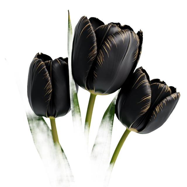Free transparent PNG: Unique Black Tulip PNG with Golden Streaks on Transparent Background