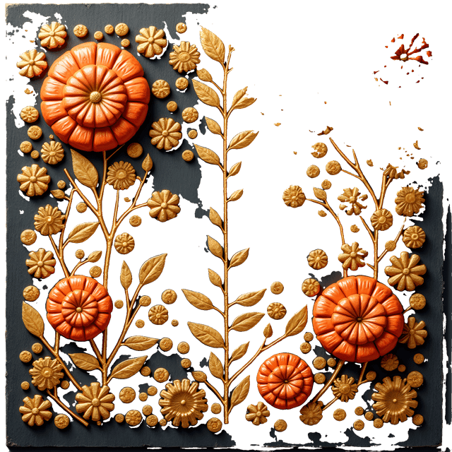 Free transparent PNG: Gilded Copper Relief Patterns on Dark Wood Surface with Whimsical Cute Cartoon and Watercolor Illustration Style