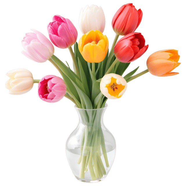 Free transparent PNG: Colorful Tulips Vase PNG with Transparent Background