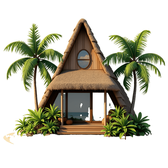Free transparent PNG: Tropical Beach House with Thatched Roof PNG Design for Island and Coastal Themes