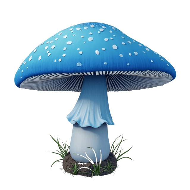 Free transparent PNG: Vibrant Blue Mushroom with Iridescent Silver Gills Illustration