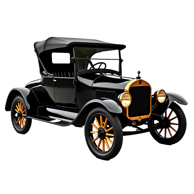 Free transparent PNG: 1920s Black Model T Ford with Wooden Wheels - Realistic Illustration