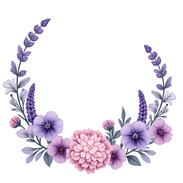 Free transparent PNG: Delicate Floral Border with Pastel Lavender, Hydrangeas, and Pansies