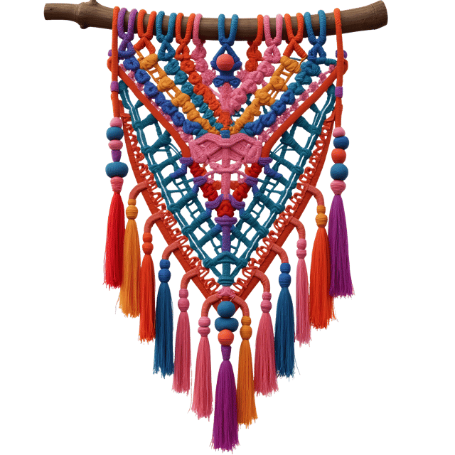 Free transparent PNG: Colorful Macramé Wall Hanging with Intricate Knot Patterns