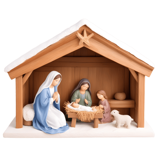 Free transparent PNG: Cozy Nativity Scene with Wooden Stable - Transparent Background PNG