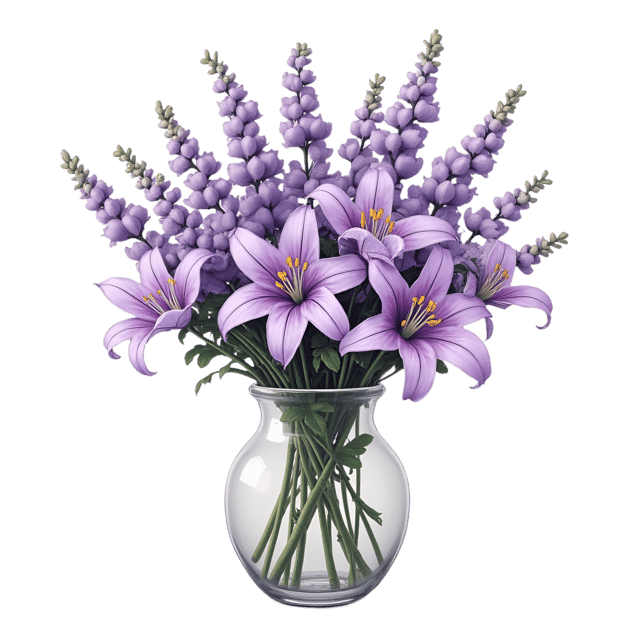 Free transparent PNG: Lavender Vase Decorated with Clusters of Violets and Lilies  Flower Arrangement Clipart, free downloadable png