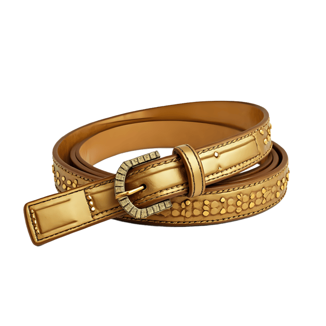 Free transparent PNG: Metallic Gold Belt with Studded Buckle and Long Strap PNG