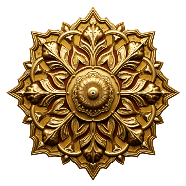 Free transparent PNG: Golden Symmetrical Mandala with Floral Motifs and Metallic Accents