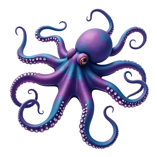 Free transparent PNG: Vibrant Purple and Teal Octopus PNG with Eight Long Arms for Digital Art and Crafts