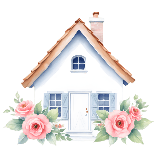 Free transparent PNG: Vintage Cottage with Flowers PNG for Nursery and Crafting