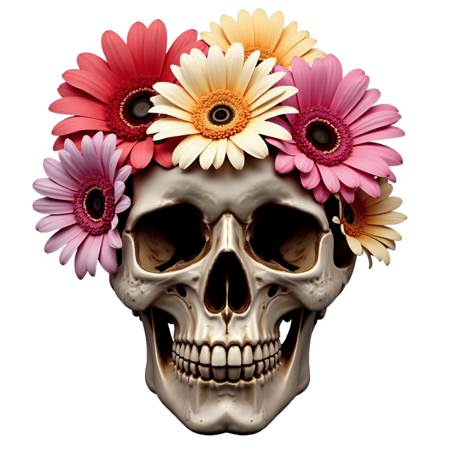 Free transparent PNG: Eerie Skull Flower Arrangement PNG with Transparent Background for Creative Projects