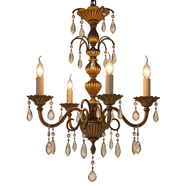 Free transparent PNG: Vintage Brass Chandelier with Crystal Droplets PNG