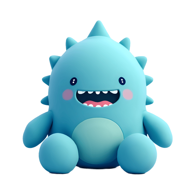 Free transparent PNG: Aqua Blue Monster Plushy PNG with Wave Design and Smooth Texture