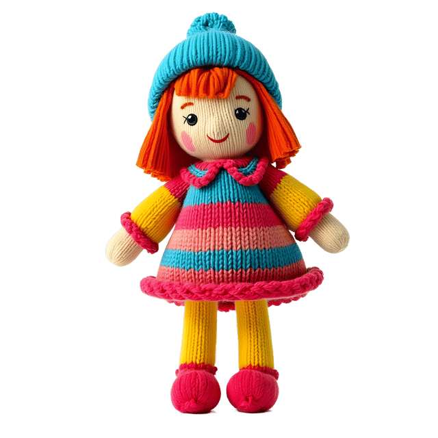 Free transparent PNG: Colorful Knitted Doll in Dress PNG with Transparent Background