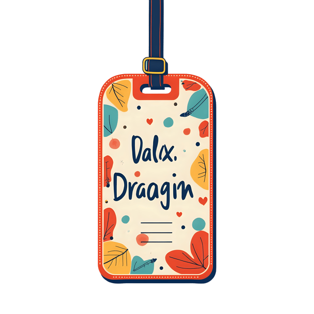 Free transparent PNG: Playful Luggage Tag Design with Bold Typography and Patterns