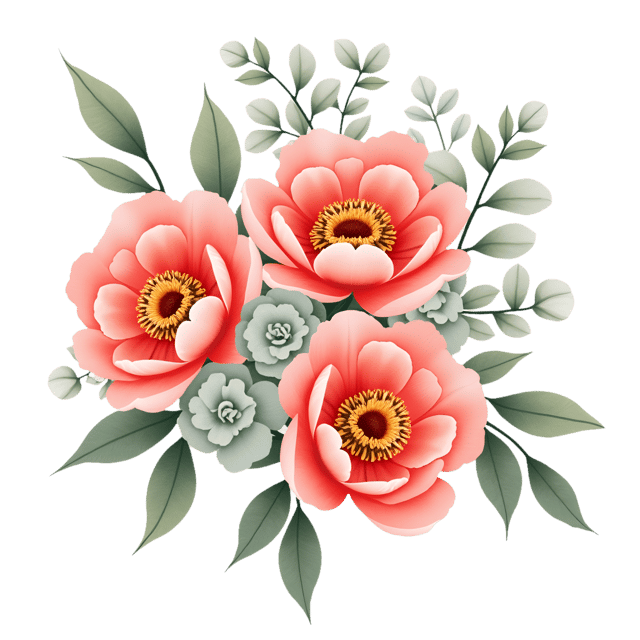 Free transparent PNG: Coral Peonies with Dusty Sage Eucalyptus  Flower Clipart, free png download