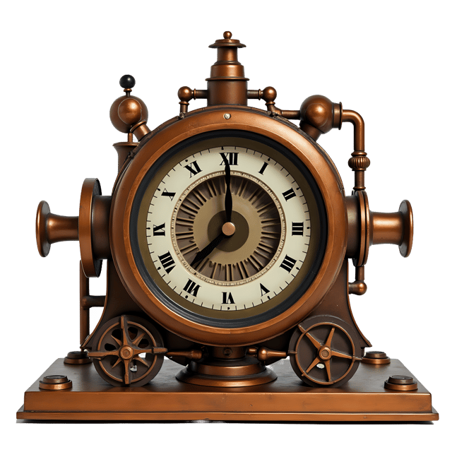 Free transparent PNG: Copper Steam-Powered Mechanical Clock PNG with Transparent Background for Industrial Design