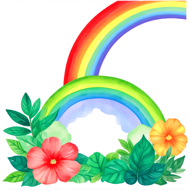 Free transparent PNG: Lush Greenery and Rainbow PNG Background for Vibrant Decor and Artistic Use