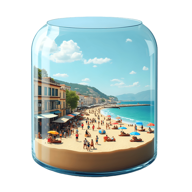 Free transparent PNG: Bustling Beach Town in Glass Container PNG with Transparent Background