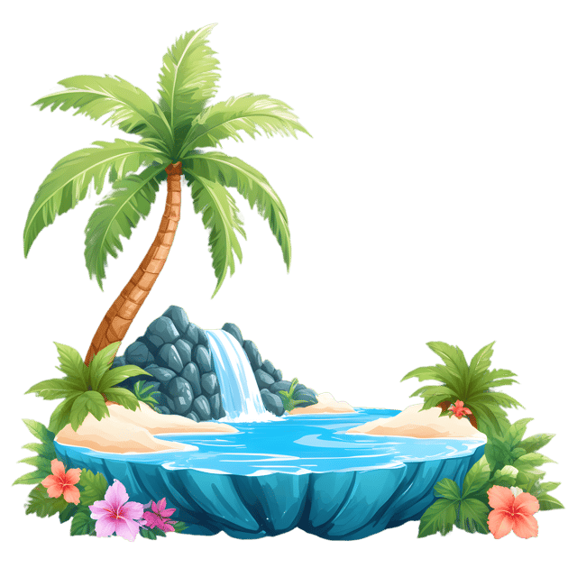Free transparent PNG: Tropical Paradise PNG with Crystal-Clear Water and Lush Greenery