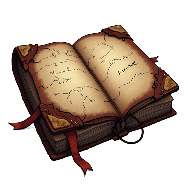 Free transparent PNG: Sturdy Leather-Bound Spellbook with Cracked Pages and Arcane Marks for Fantasy Art and Craft Projects