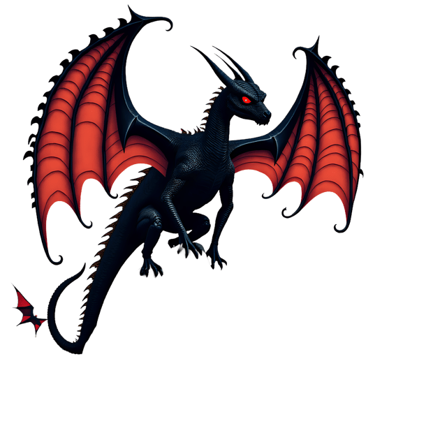 Free transparent PNG: Gothic Dragon PNG with Scaled Wings and Glowing Red Eyes Hovering Over Mountains