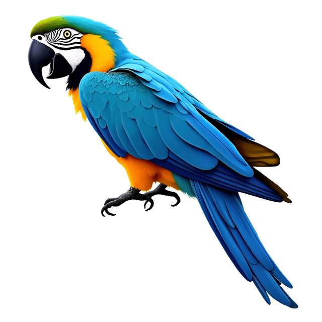 Free transparent PNG: Vibrant Blue Macaw with Feather Details and Bright Yellow Markings - Beautiful Illustration Clipart