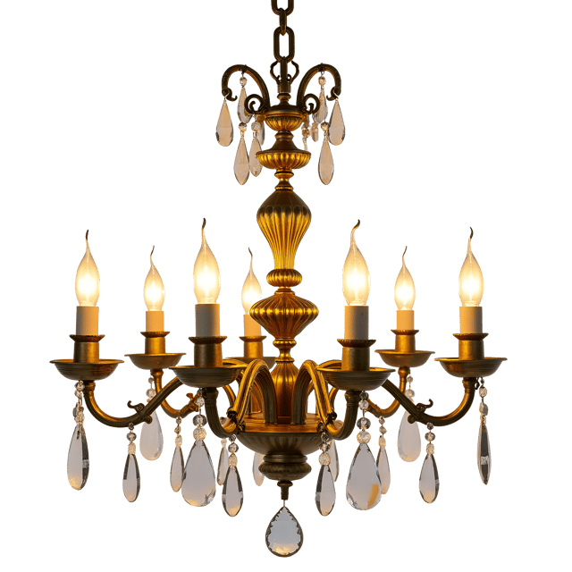 Free transparent PNG: Vintage Brass Chandelier with Gold Leaf and Crystal Droplets Clipart