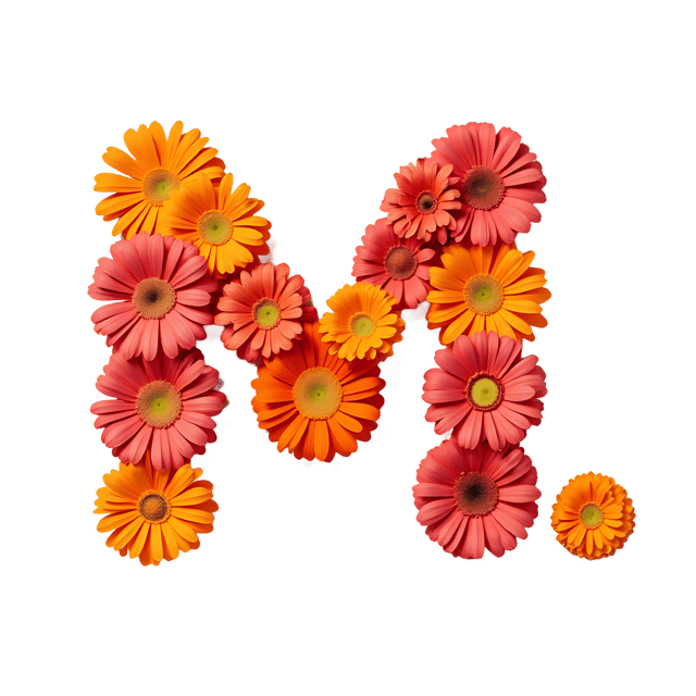 Free transparent PNG: Gerbera Daisy Spelling M PNG with Transparent Background for Design Projects