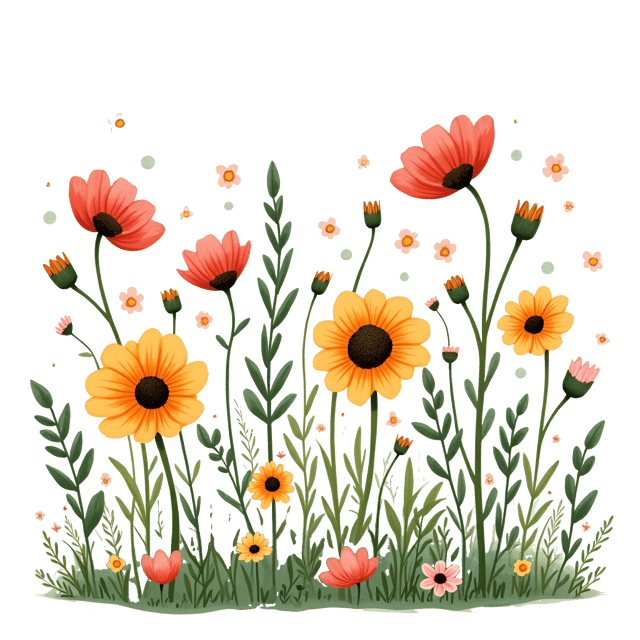 Free transparent PNG: Wildflowers Watercolor Illustration in Whimsical Cute Cartoon Style