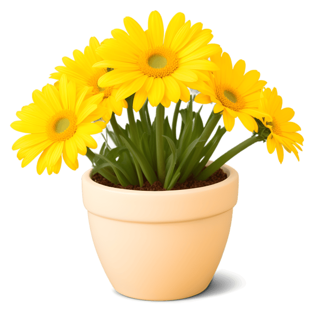 Free transparent PNG: Yellow Daisy Arrangement in Ceramic Pot PNG Transparent Background