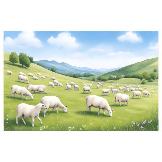 Free transparent PNG: Tranquil Meadow with Grazing Sheep PNG Illustration