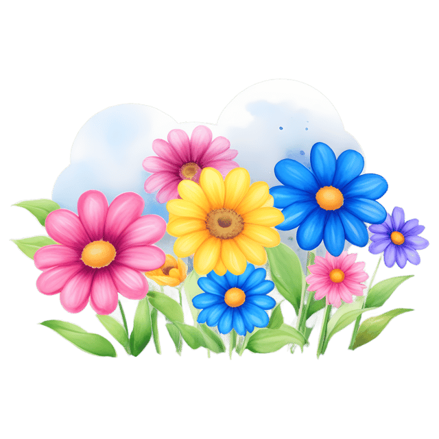 Free transparent PNG: Vibrant Flowers Under Soft Sky PNG Illustration for Nursery and Decor