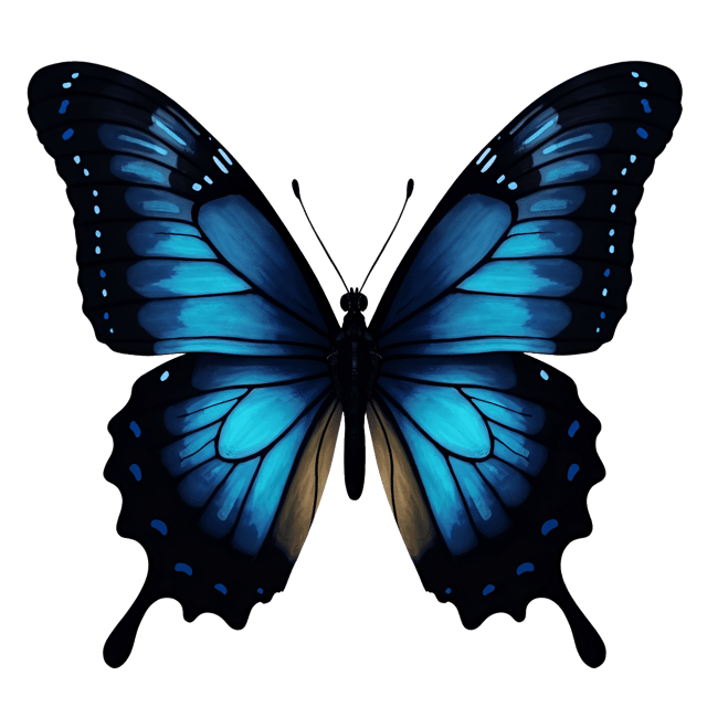 Free transparent PNG: Enchanted Black Butterfly with Blue Spots PNG Clipart for Mystical and Artistic Creations