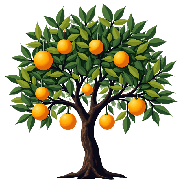 Free transparent PNG: Fragrant Citrus Tree with Bright Green Leaves and Glowing Fruit PNG