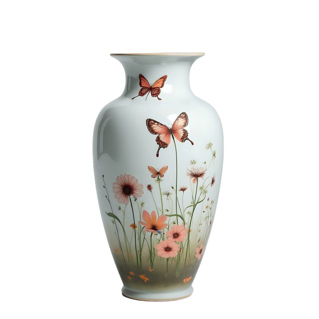 Free transparent PNG: Exquisite Porcelain Vase with Delicate Painted Butterflies PNG