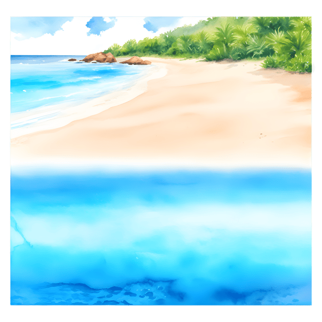 Free transparent PNG: Sandy Beach with Crystal-Clear Water and Vibrant Coral Reefs PNG